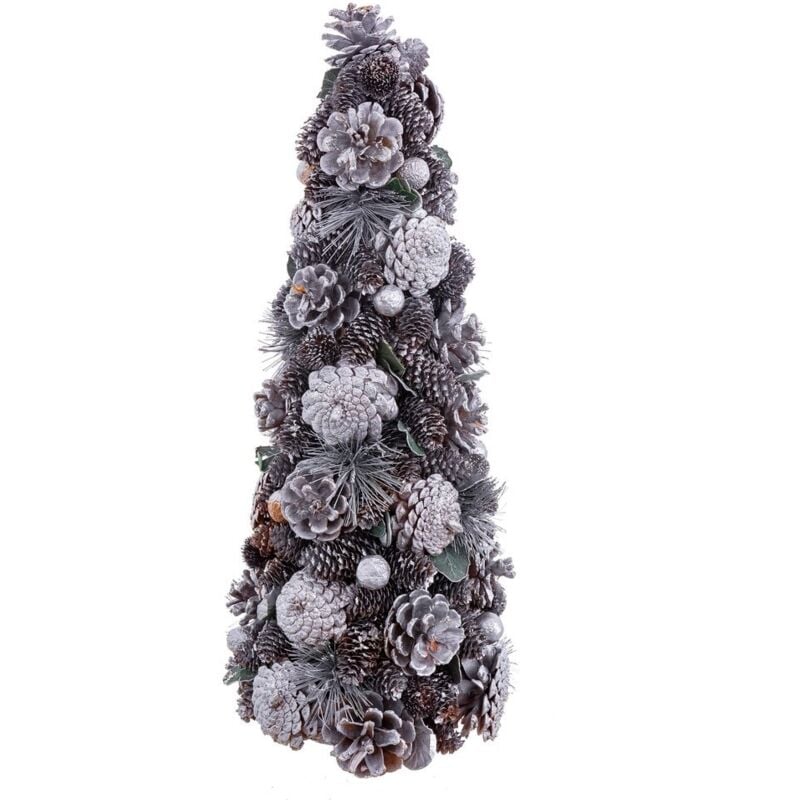 

Arbolito de Navidad decorado con piñas plata de plástico PVC y PE de Ø 19x48 cm