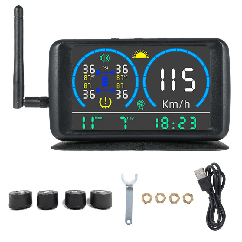 Système de surveillance de la pression des pneus avec 4 capteurs, 4 modes d'alarme et GPS solaire, système de positionnement horaire,TPMS solaire