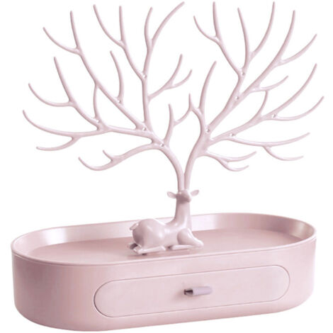 Arbre à bijoux décoratif grande capacité avec tiroir de base pour colliers, boucles d'oreilles et clés