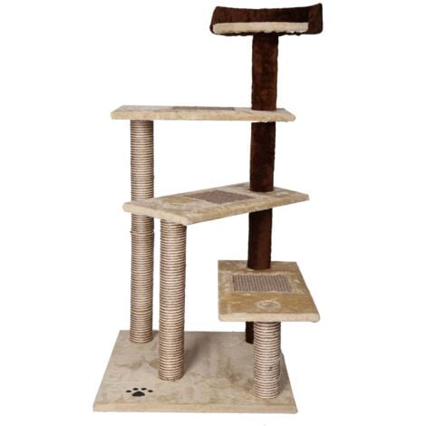 Arbre A Chat 100 Cm Corde En Sisal Beige Marron Avec 3 Zones De Couchage 1 Plateforme Griffoir