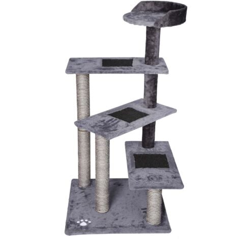 Arbre A Chat 100 Cm Corde En Sisal Gris Gris Clair Avec 3 Zones De Couchage 1 Plateforme Griffoir