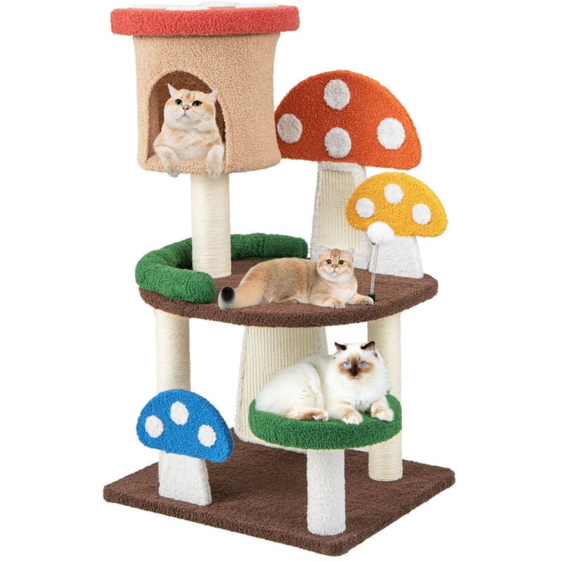 Arbre à chat 102 cm en forme de champignon boule à ressort condo poteau griffoir plateforme de saut tour de jeux pour chat multicolore