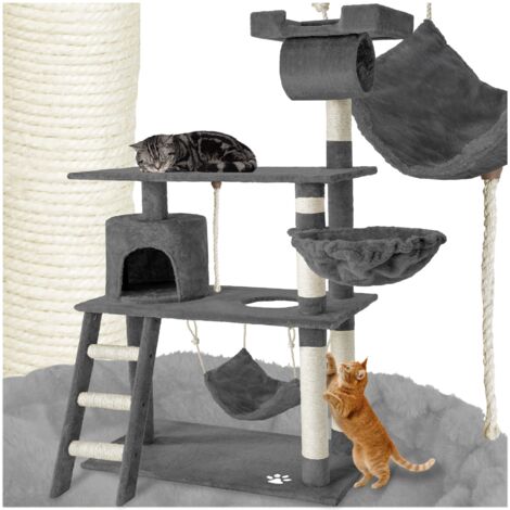 Arbre A Chat 141 Cm Marcel Griffoir 1 Cabane 1 Corde De Jeu 1 Hamac Gris