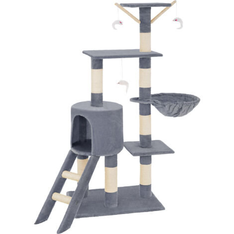 Arbre A Chat En Gris 170 Cm Avec Plate Formes Niches Et Echelles Griffoir Grattoir Escalade Toboggan