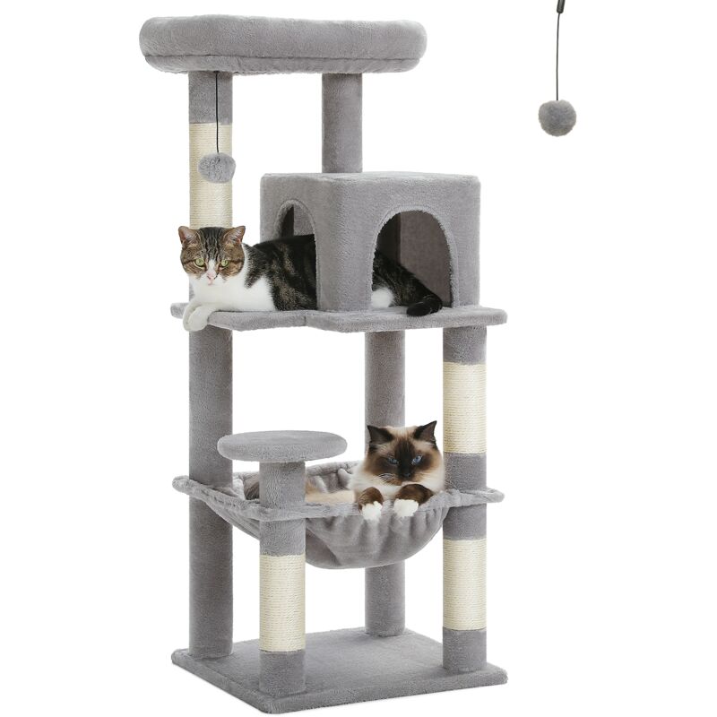Arbre à Chat en Bois, Tour de Chat Moderne, avec Griffoirs Sisal, Condo Confortable et Grand Hamac, 116cm, Gris - Pawz Road