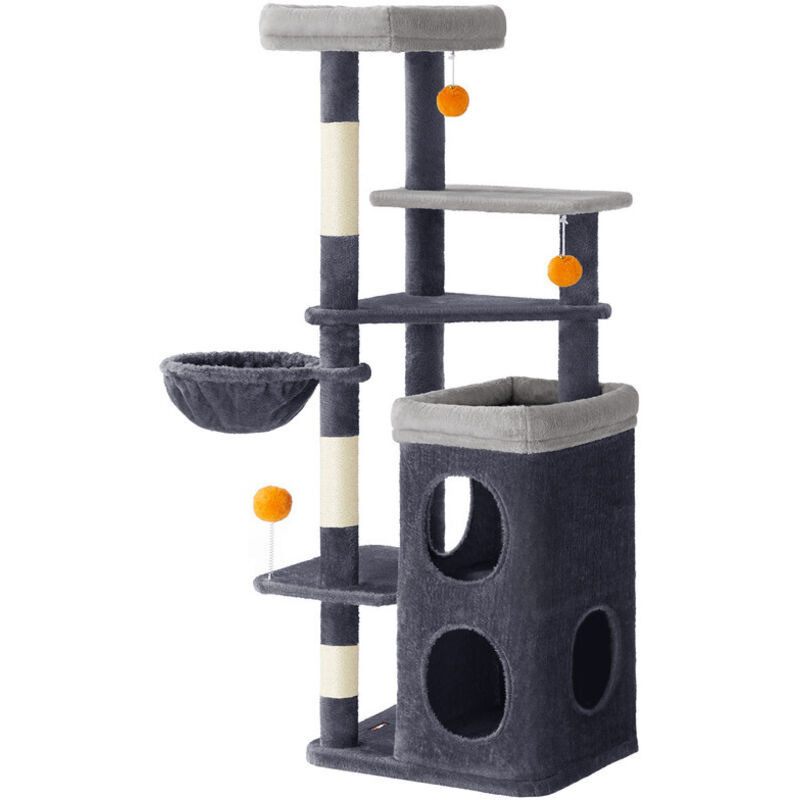 Feandrea - Arbre à Chat 152 cm de Haut, Tour de Jeux pour Chat à Plusieurs Niveaux, avec 2 Grandes Niches, 1 Hamac, 3 Poteaux à Griffer, 3 Feandrea - Arbre à Chat 152 cm de Haut, Tour de Jeux pour Chat à Plusieurs Niveaux, avec 2 Grandes Niches, 1 Hamac, 3 Poteaux à Griffer, 3
