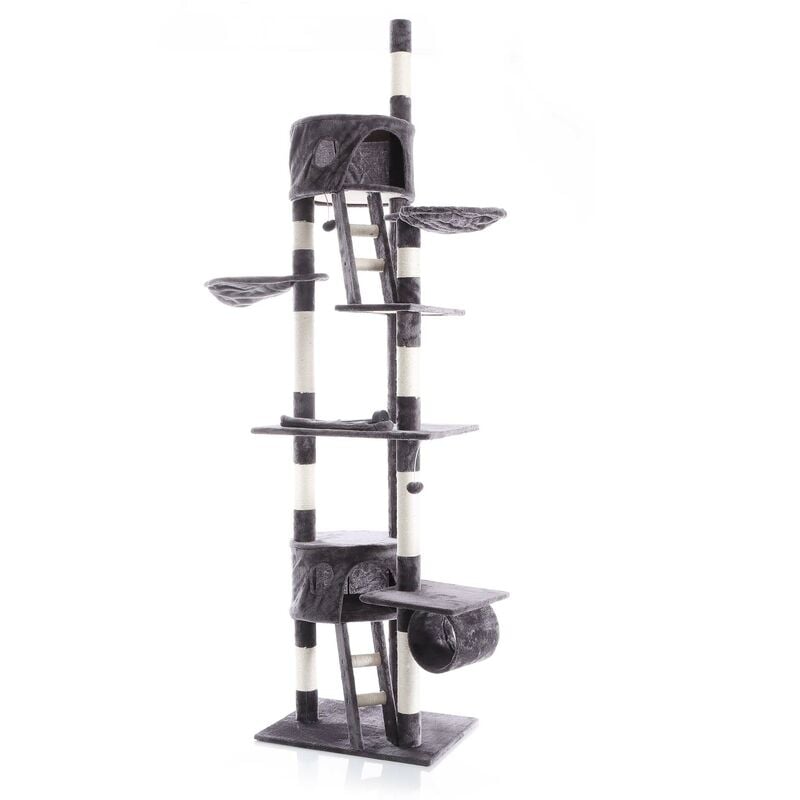 Wiltec - Arbre à chat 240-260cm en gris foncé Hauteur plafond avec cordes en Sisal Niches et Hamacs Grattoir