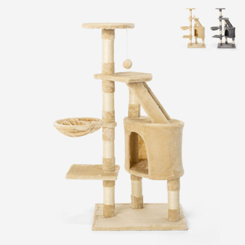 Arbre à chat 4 étages 120 cm colonne de corde de sisal couche et peluche Bengal | Beige