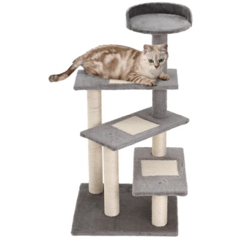 Arbre à chat 5 niveaux avec escaliers et griffoire, beige/gris 48,5x48,5x100 cm, jeu et repos pour chats intérieur maison