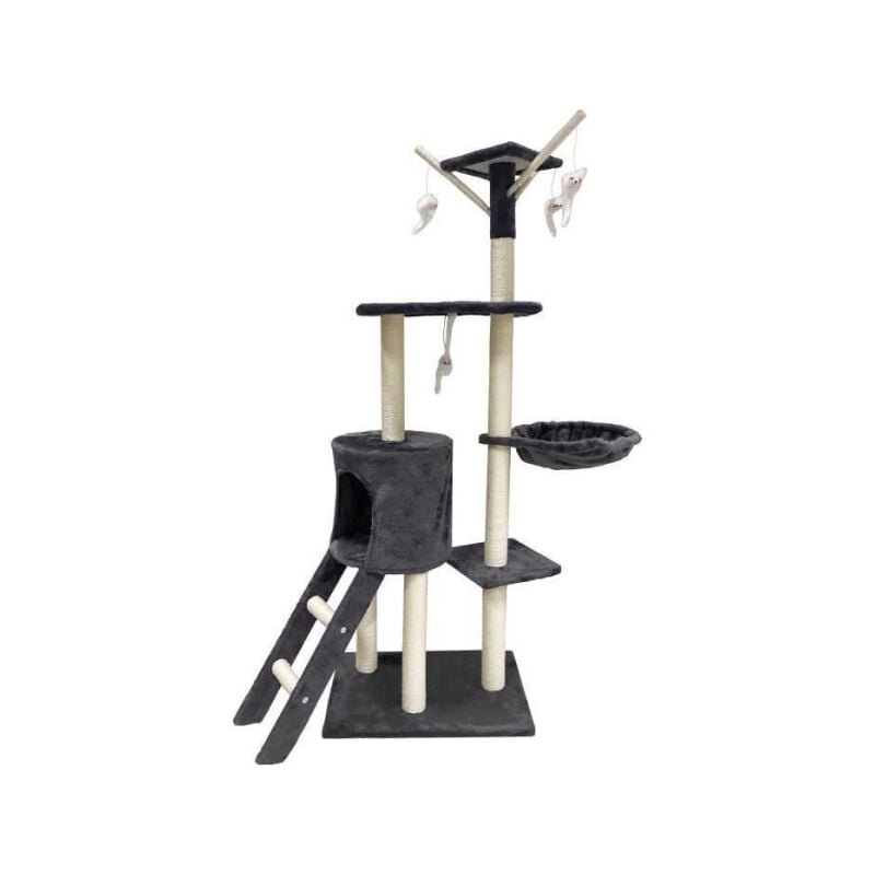 Jipsy Arbre a chat gris foncé 79 x 34 x 138 cm - 3 plateformes, 1 perchoir, 1 niche, 1 escalier, poteaux a griffer