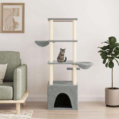 Arbre à chat, Arbre de grattage Jeu Chats, Maison pour Chat avec griffoirs en sisal gris clair 147 cm LKOWF97207