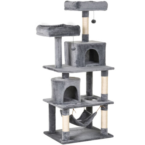 Arbre à chat avec cabane et colonne en agave, 60 x 50 x 145 cm, adapté aux chats actifs