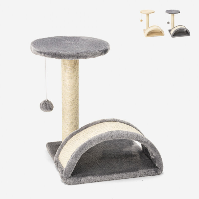Arbre à chat avec colonne sisal et tunnel en arc 45 cm jeu relax balle Manx | Couleur: Gris
