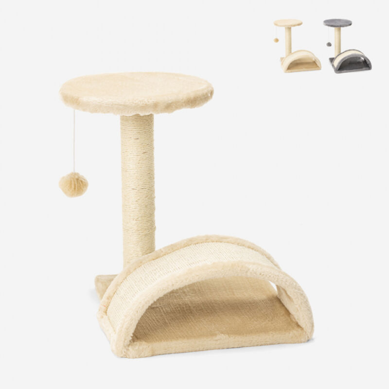 Arbre à chat avec colonne sisal et tunnel en arc 45 cm jeu relax balle Manx | Beige