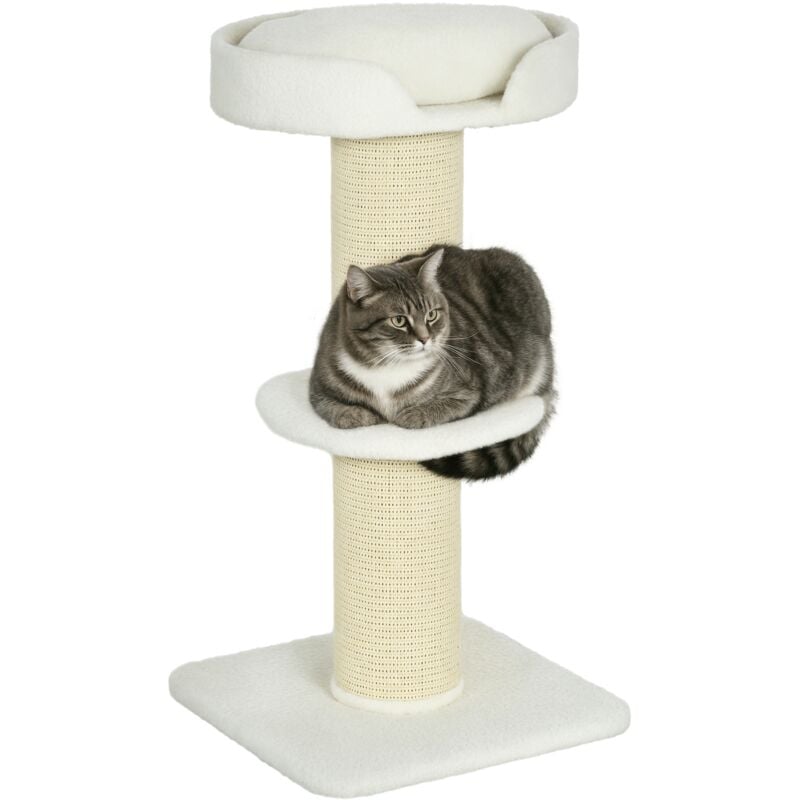 Arbre à chat avec griffoir centre d'activités 2 plateformes coussin crème