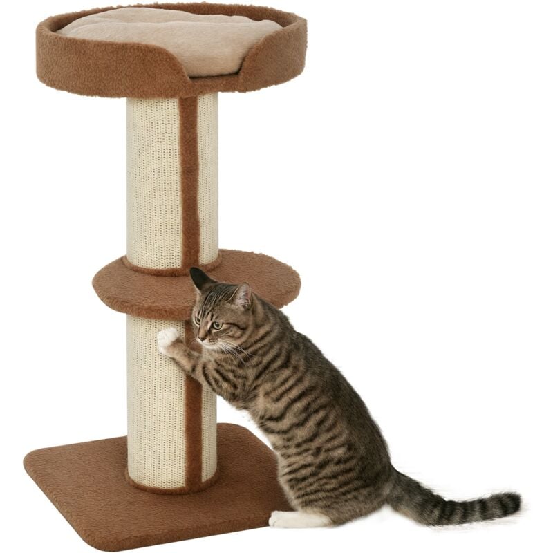 Arbre à chat avec griffoir centre d'activités 2 plateformes coussin marron