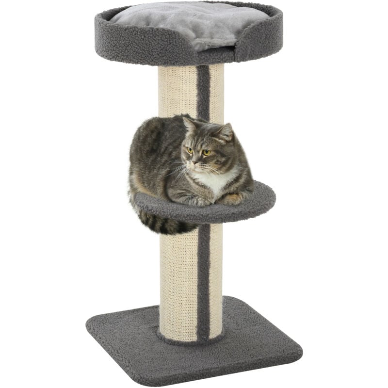 Arbre à chat avec griffoir centre d'activités 2 plateformes coussin gris