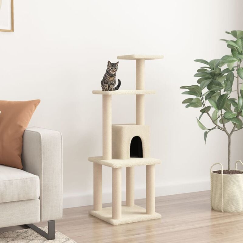 Arbre à chat avec griffoir, Maison à chat, Cadre d'escalade de Chats en sisal Crème 105 cm DESIGN IN