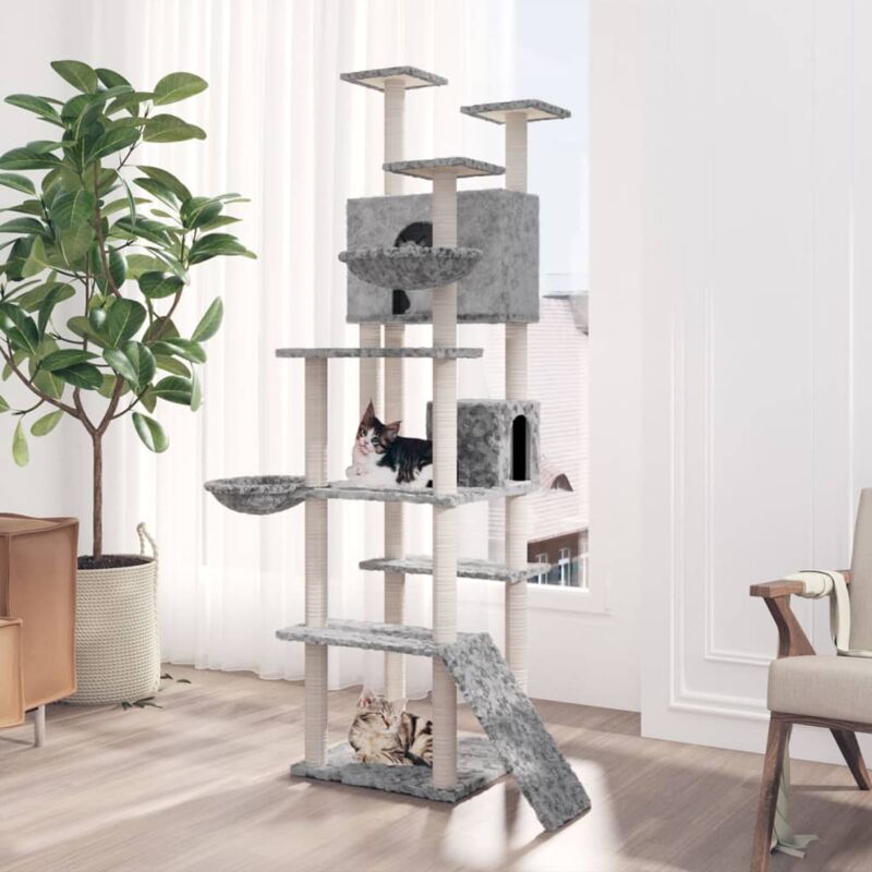 Arbre à chat avec griffoir, Maison à chat, Cadre d'escalade de Chats en sisal Gris clair 191 cm design in