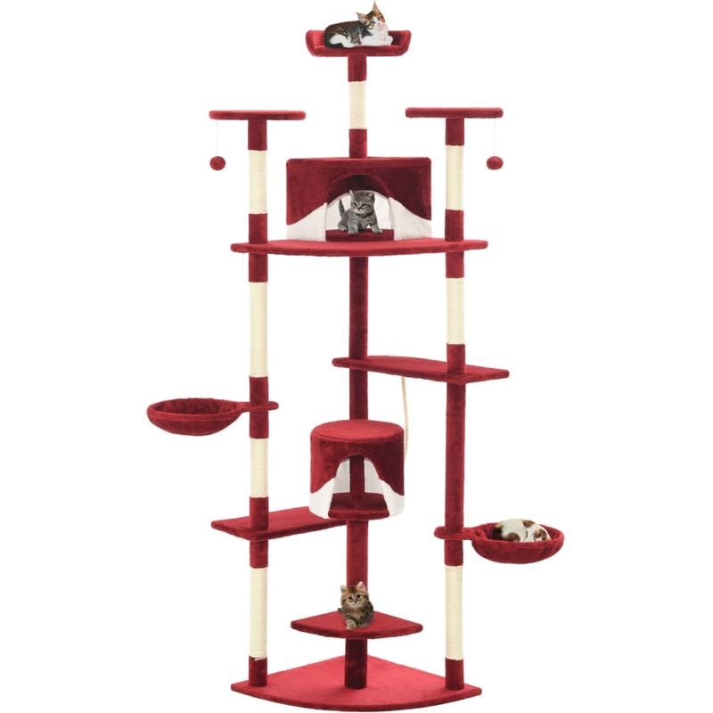 Arbre pour chats avec tiagraffi en hauteur de sisal 203 cm jeu différentes couleurs couleur : rouge blanc