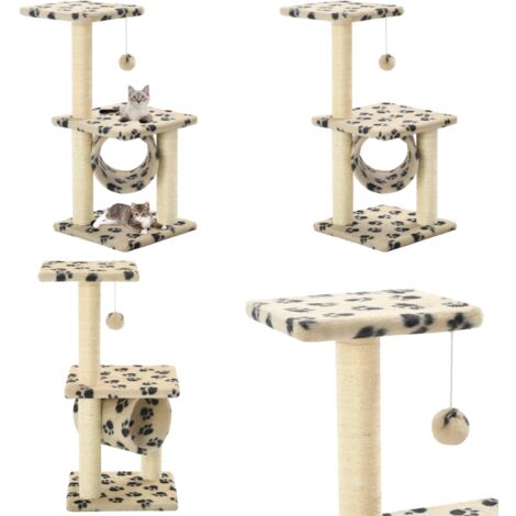 Arbre à chat avec griffoirs en sisal 65 cm Beige Motif pattes - Arbre À Chat - Arbre À Griffes - Jouets Pour Chat - Maison Pour Chat - Siesta Chat - Home & Living