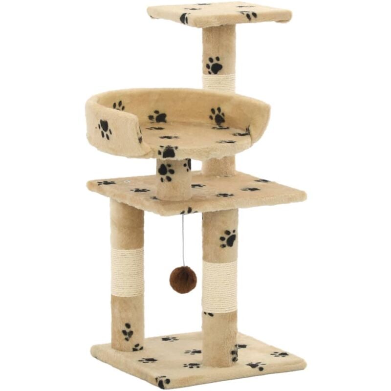 Arbre à chat et griffoirs en sisal 65 cm Beige Motif de pattes vidaXL