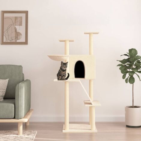 Arbre à chat avec griffoirs en sisal crème 143 cm vidaXL