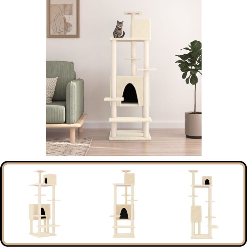 Arbre à chat avec griffoirs en sisal Crème 154 cm - Arbre à Chat - Meuble Chat - Tour Chat - Griffoir Chat - Peluche Chat