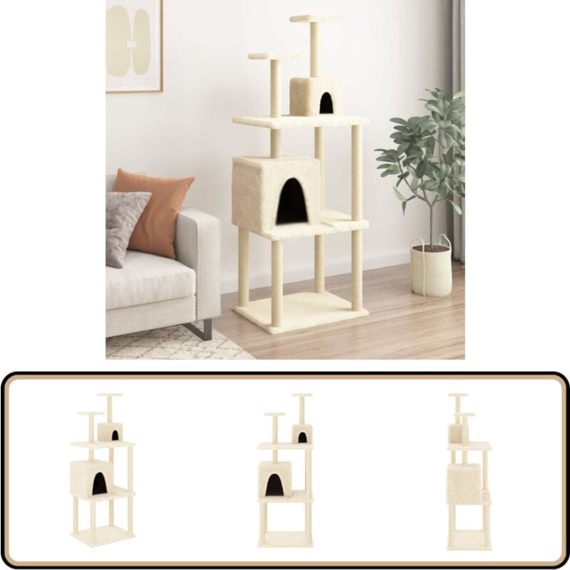 Arbre à chat avec griffoirs en sisal Crème 167 cm - Arbre à Chat - Meuble Chat - Tour Chat - Griffoir Chat - Peluche Chat