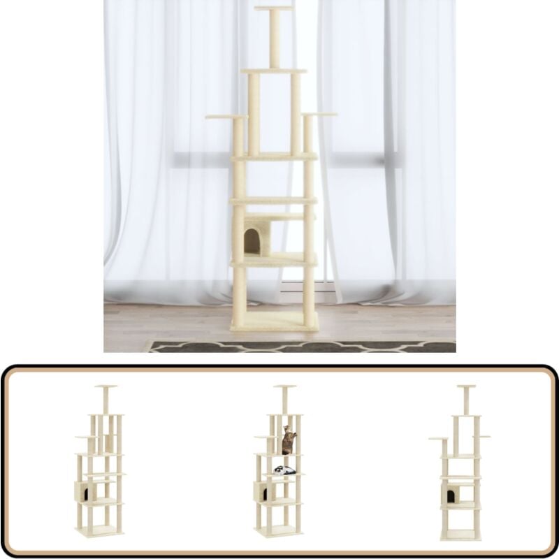Arbre à chat avec griffoirs en sisal Crème 183 cm - Arbre À Chat - Arbre Félin - Jouet Chat - Griffoir Chat - Plateforme Chat