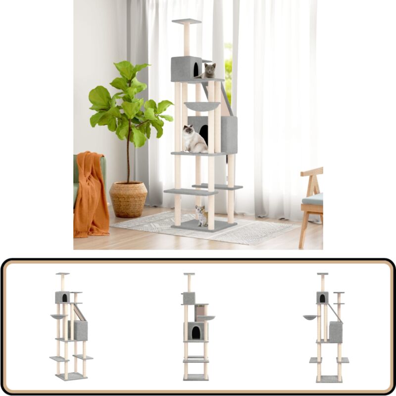 Vidaxl - Arbre à chat avec griffoirs en sisal Gris clair 201 cm - Arbre à Chat - Tour à Chat - Meuble Pour Chat - Griffoir Chat - Jouet Chat