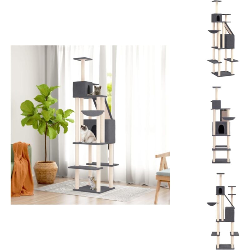 Arbre à chat avec griffoirs en sisal Gris foncé 201 cm - Arbre À Chat - Tour À Chat - Meuble Pour Chat - Griffoir - Chat