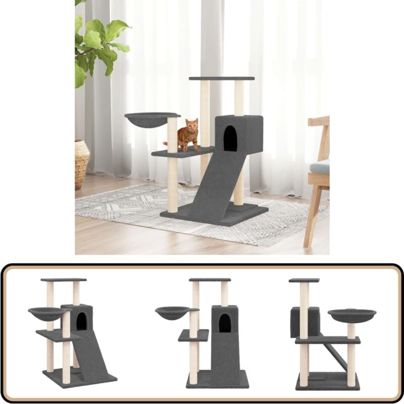 Arbre à chat avec griffoirs en sisal Gris foncé 82 cm - Arbre à Chat - Meuble Pour Chat - Tour à Chat - Griffoir - Chat