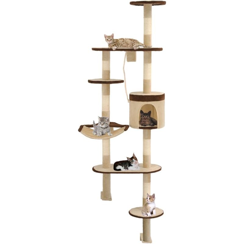 Arbre à chat en sisal Montage mural 194 cm Beige et marron