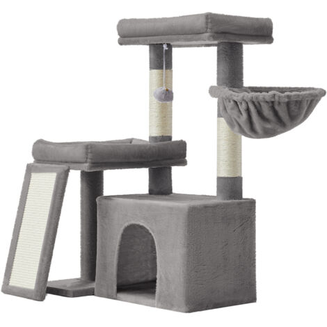 Arbre à Chat avec Planche à Griffer, 2 Couchages, 85,8 cm de Haut, Gris Clair