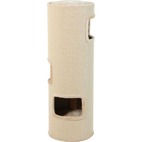Arbre à chat baril 115 cm en bois et sisal – 3 cachettes en fourrure douce – Diamètre 40 cm – Label 1% pour les animaux – Zolux