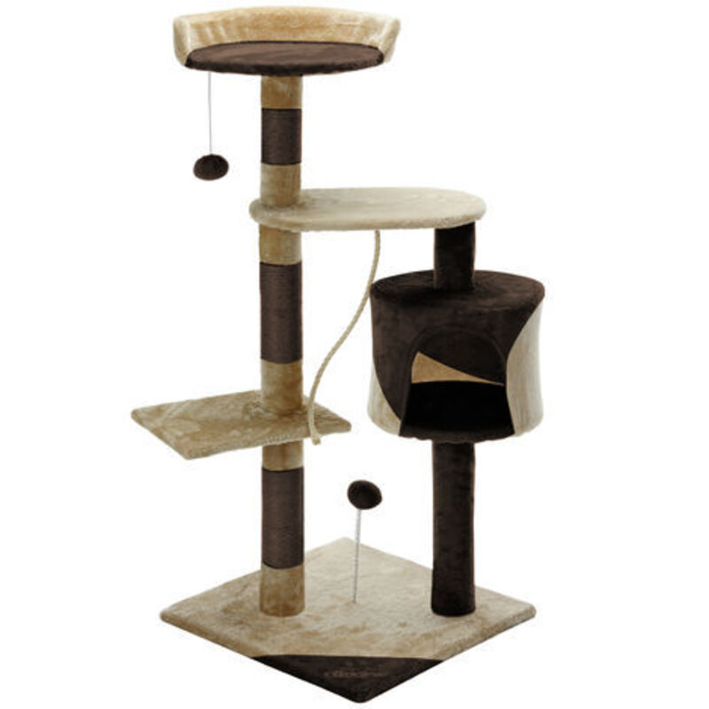 Cadoca - Arbre à Chat 112 cm tour poteaux en sisal à gratter 3 plateformes panoramiques grotte balles de jeu meuble Brun - beige