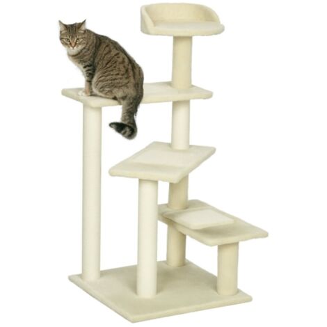 Arbre à chat beige avec poteaux sisal et plateforme - Griffoir multi-niveaux pour chats petits/moyens 50x50x100cm