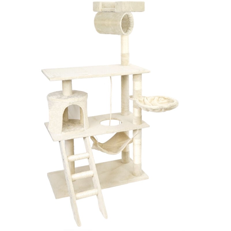 Arbre à chat beige Sisal 141cm Arbre d'escalade Arbre de grattage Jeux Ludique Animal domestique