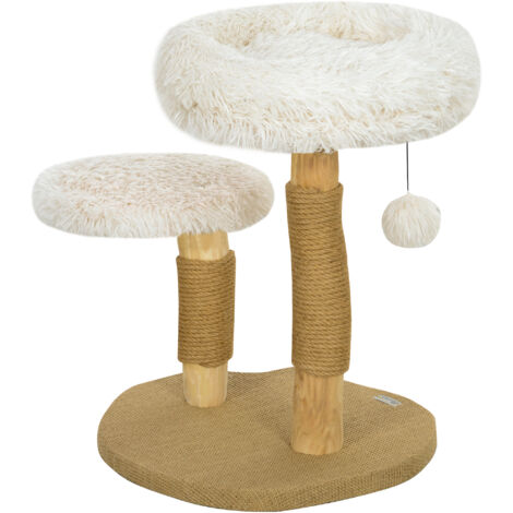 Arbre à chat blanc 61,5 cm avec panier, poteau à griffer, plateforme de saut, boule de jeu pour chat jusqu'à 5 kg