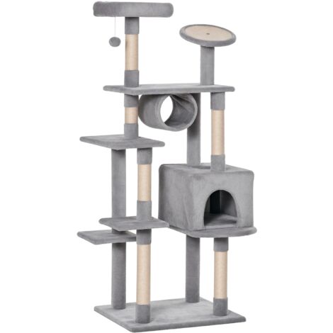 Arbre à chat colonne de 165 cm avec griffoir et plateformes pour chatons et chats adultes jusqu'à 4,5 kg, gris, 60x50x165 cm