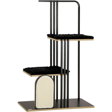 Arbre à chat de 128 cm de haute qualité avec coussin,planche à griffer,2 plateformes,meubles pour chats en acier robuste en noir
