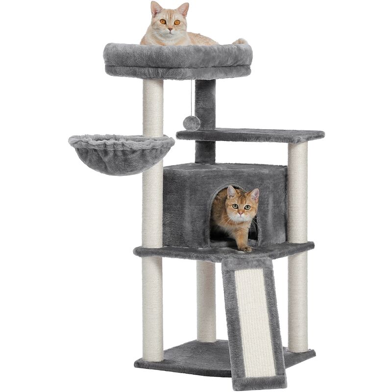 Arbre à Chat avec Griffoir, Grattoir, Sisal, Grand Panier, Idéal au Coin, 106cm, Gris - Pawz Road
