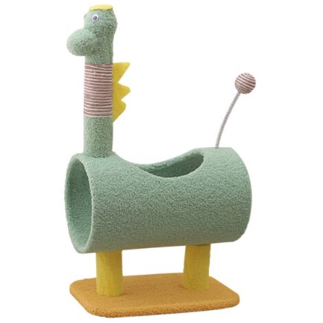 Arbre à chat dinosaure 65x42x35cm – Tunnel confortable et bâton de jeu – Queue en verre poilu – Design ludique pour petits espaces – Ideko