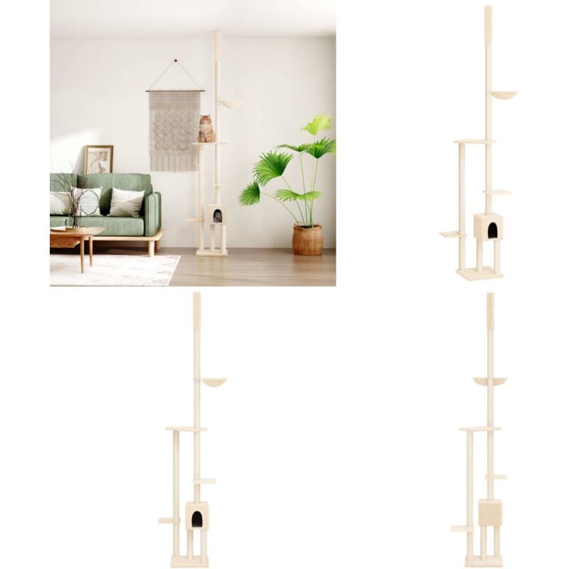 Vidaxl - Arbre à chat du sol au plafond Crème 258,5-284,5 cm - Arbre à Chat - Tour à Chat - Meuble Pour Chat - Griffoir Chat - Jouet Chat - Home &