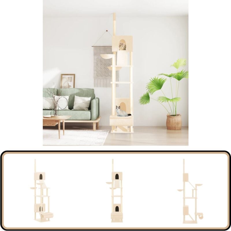 Vidaxl - Arbre à chat du sol au plafond Crème 277-303 cm - Arbre à Chat - Meuble Chat - Tour Chat - Griffoir Chat - Jouet Chat