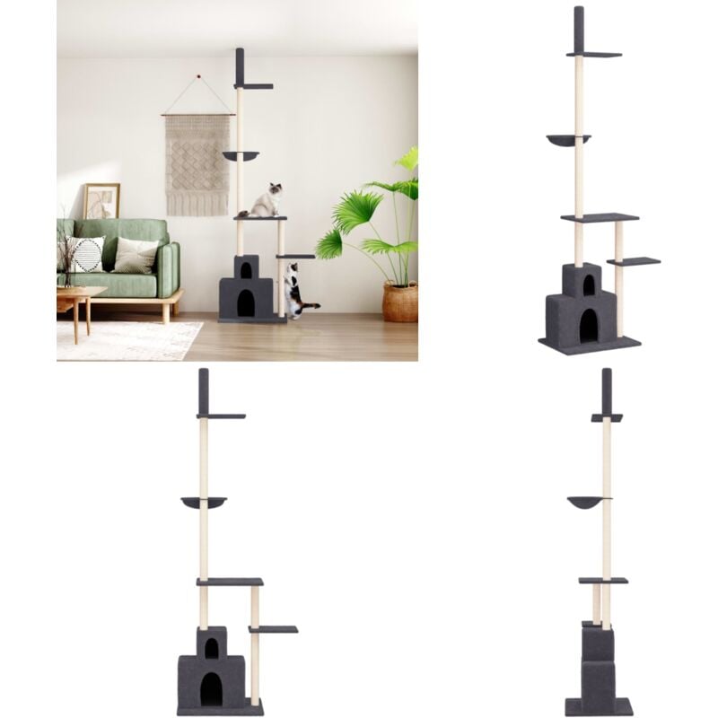Vidaxl - Arbre à chat du sol au plafond Gris foncé 250,5-276,5 cm - Arbre à Chat - Meuble Pour Chat - Griffoir Chat - Jouet Chat - Maison Pour Chat