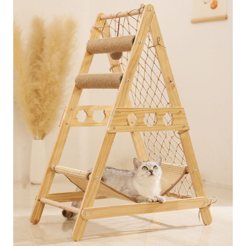 Arbre à Chat en Bois Hauteur de 85cm - Aire de jeux pour chat - Hamacs pour chats - Griffoir pour Chat - Balle Suspendue