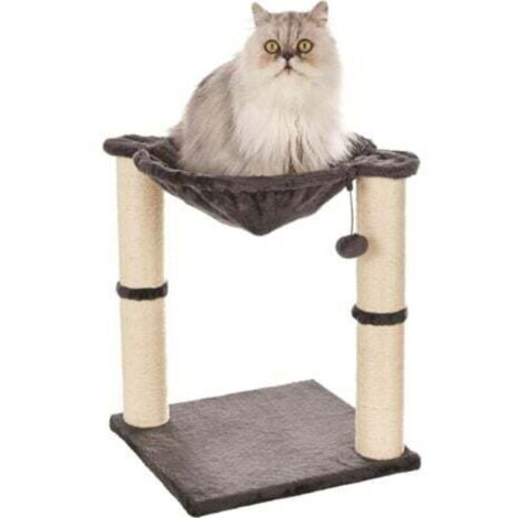 Arbre à chat en forme de tour avec abri, lit hamac et griffoir - 41 x 51 x 41 cm, Gris