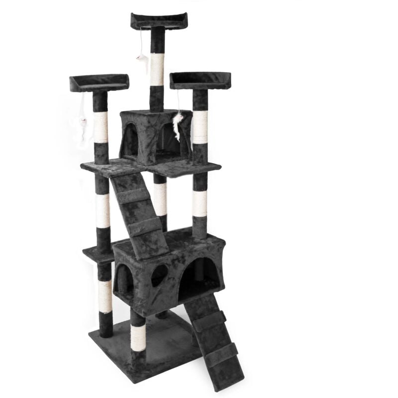 Arbre à chat en Noir 170 cm avec Plate-formes Niches et Échelles Griffoir Grattoir Escalade Toboggan